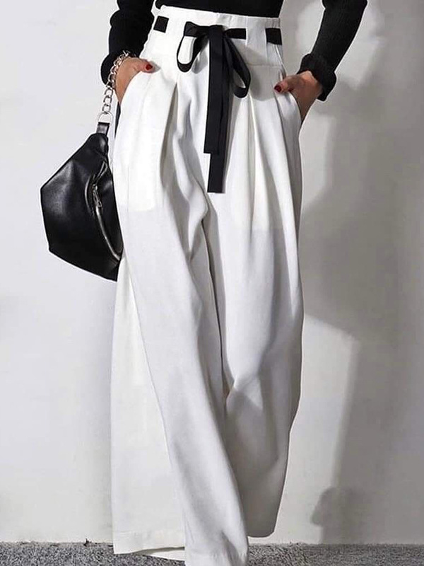 High Waist Loose Drawstring Pleated Trousers - Image 3