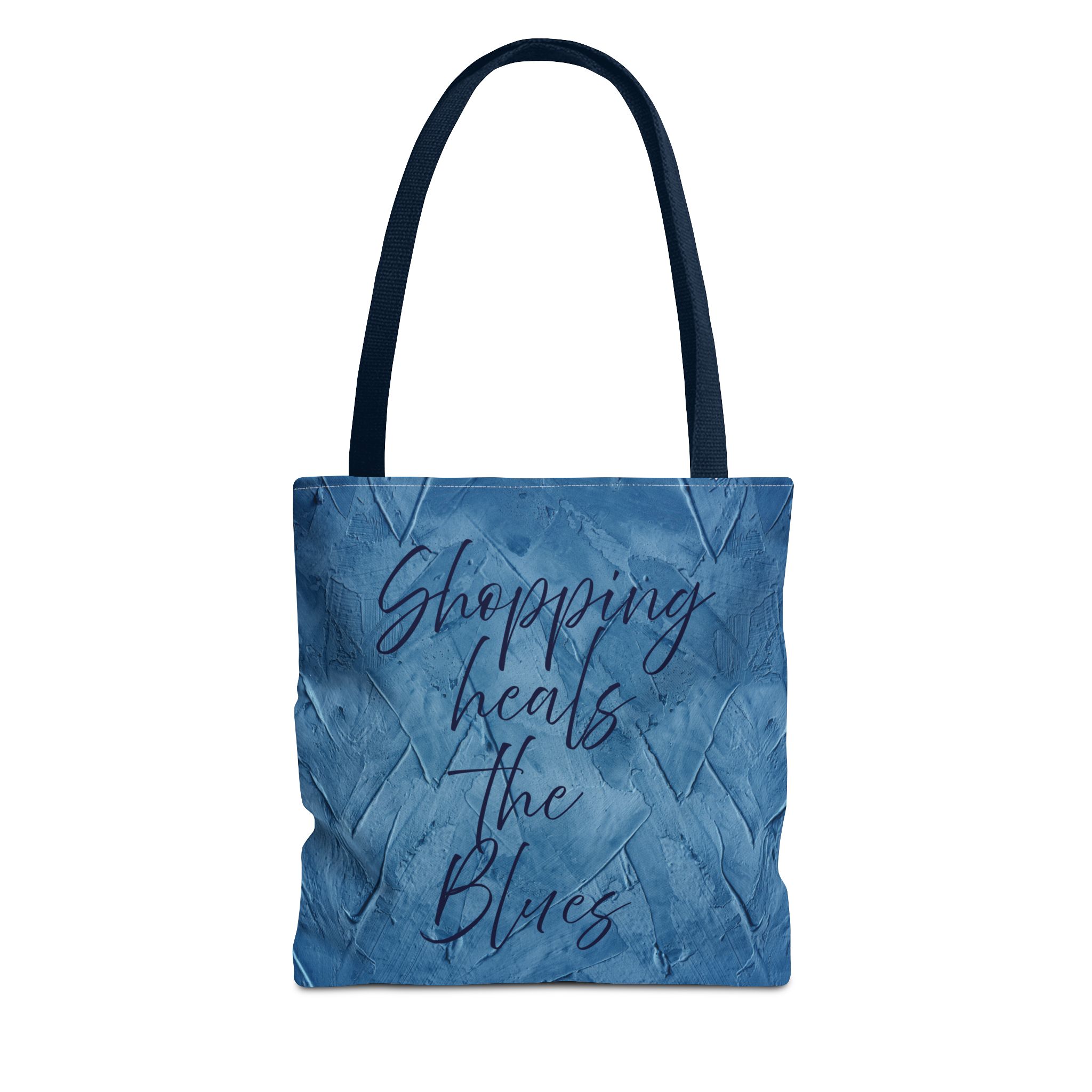 Chic Blue Tote Bag - "Shopping Heals the Blues" Inspirational Quote, Stylish Shopping Tote, Reusable Canvas Bag, Everyday Carry-All - Image 34
