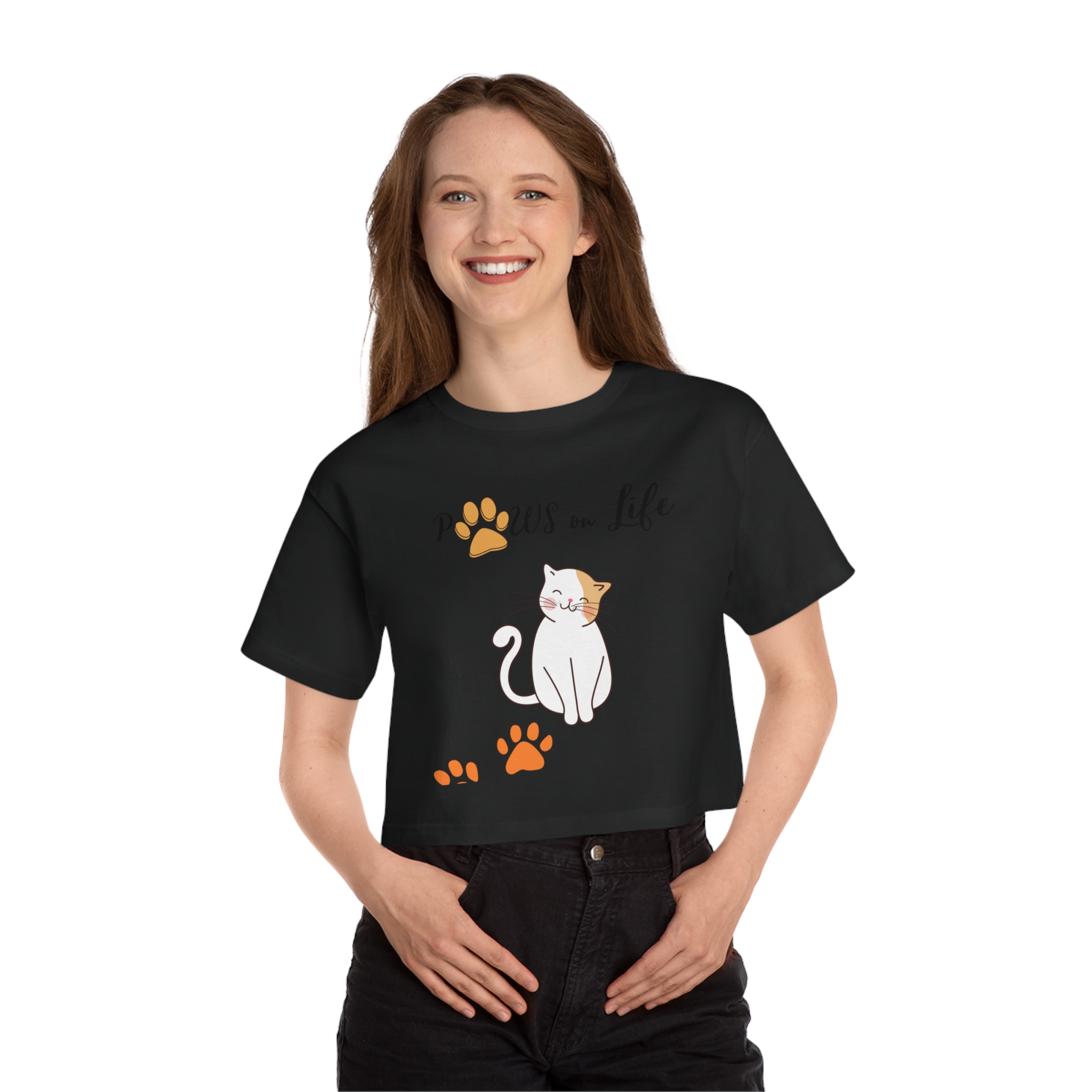 Cat Lover's Paws on Life Cropped T-Shirt, Pet Apparel, Gift for Cat Owners, Cute Cat Tee, Animal Lover Fashion, Cat Lover's Tee - Image 6