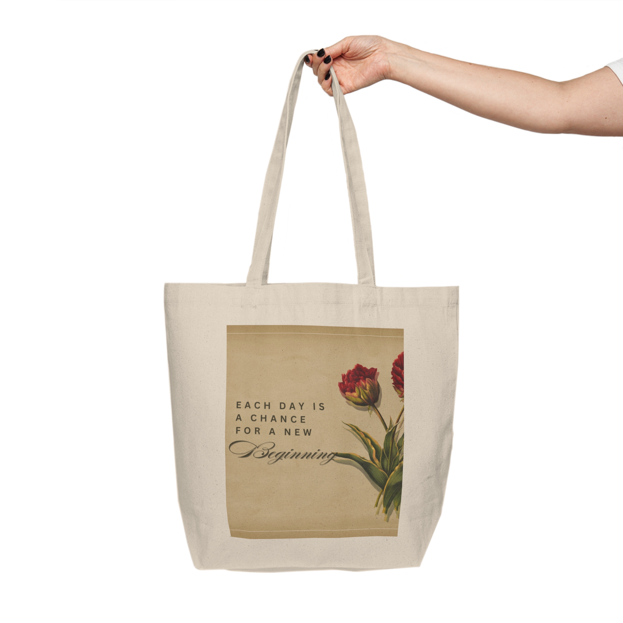 Inspirational Canvas Shopping Tote - Motivational Gift, Eco-Friendly Bag, Floral Tote, Beach Bag, New Beginnings