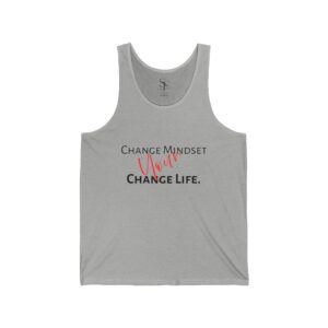 Inspirational Unisex Jersey Tank, Motivational Fitness Top, Change Mindset Change Life Shirt, Workout Apparel, Gift for Athletes