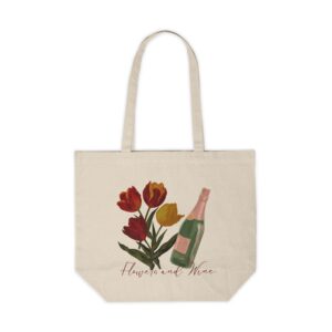 Floral Canvas Tote Bag, Eco-Friendly Shopping Tote, Gift for Wine Lovers, Cute Flower Tote, Versatile Grocery Bag, Stylish Party Tote