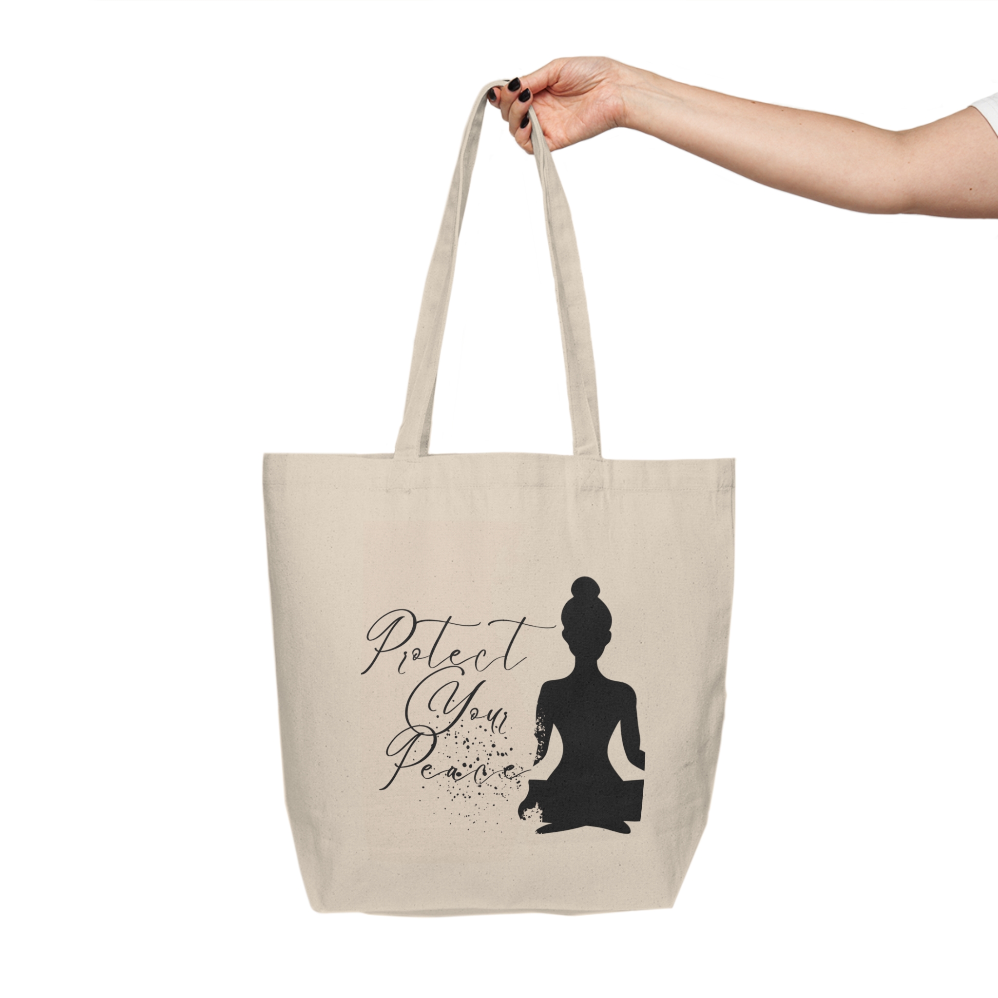 Mindful Meditation Tote, Eco-Friendly Canvas Shopping Bag, Yoga Lover Gift, Protect Your Peace, Boho Floral Market Bag