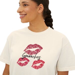 Kiss Print Boxy Tee - Fun Flirty Tee, Casual Women's Top, Gift for Women, Date Night Outfit, Trendy Graphic Shirt