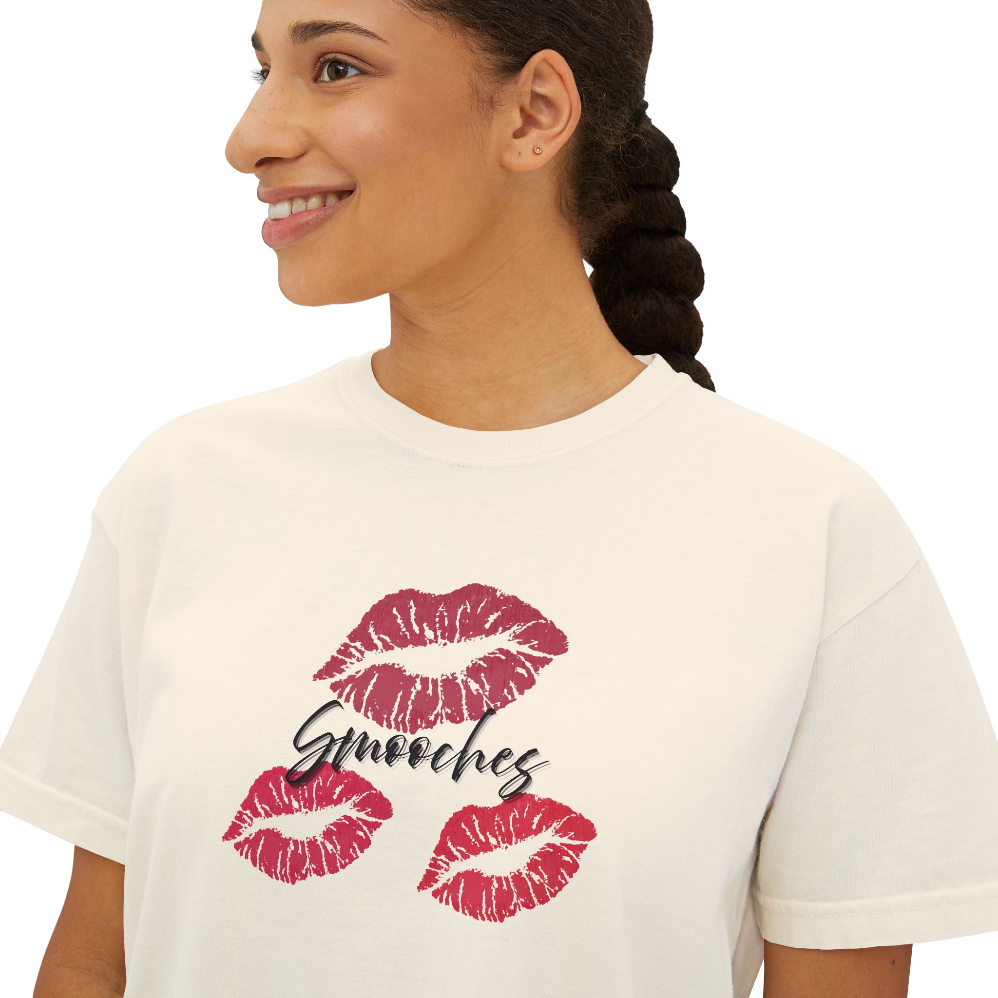 Kiss Print Boxy Tee - Fun Flirty Tee, Casual Women's Top, Gift for Women, Date Night Outfit, Trendy Graphic Shirt