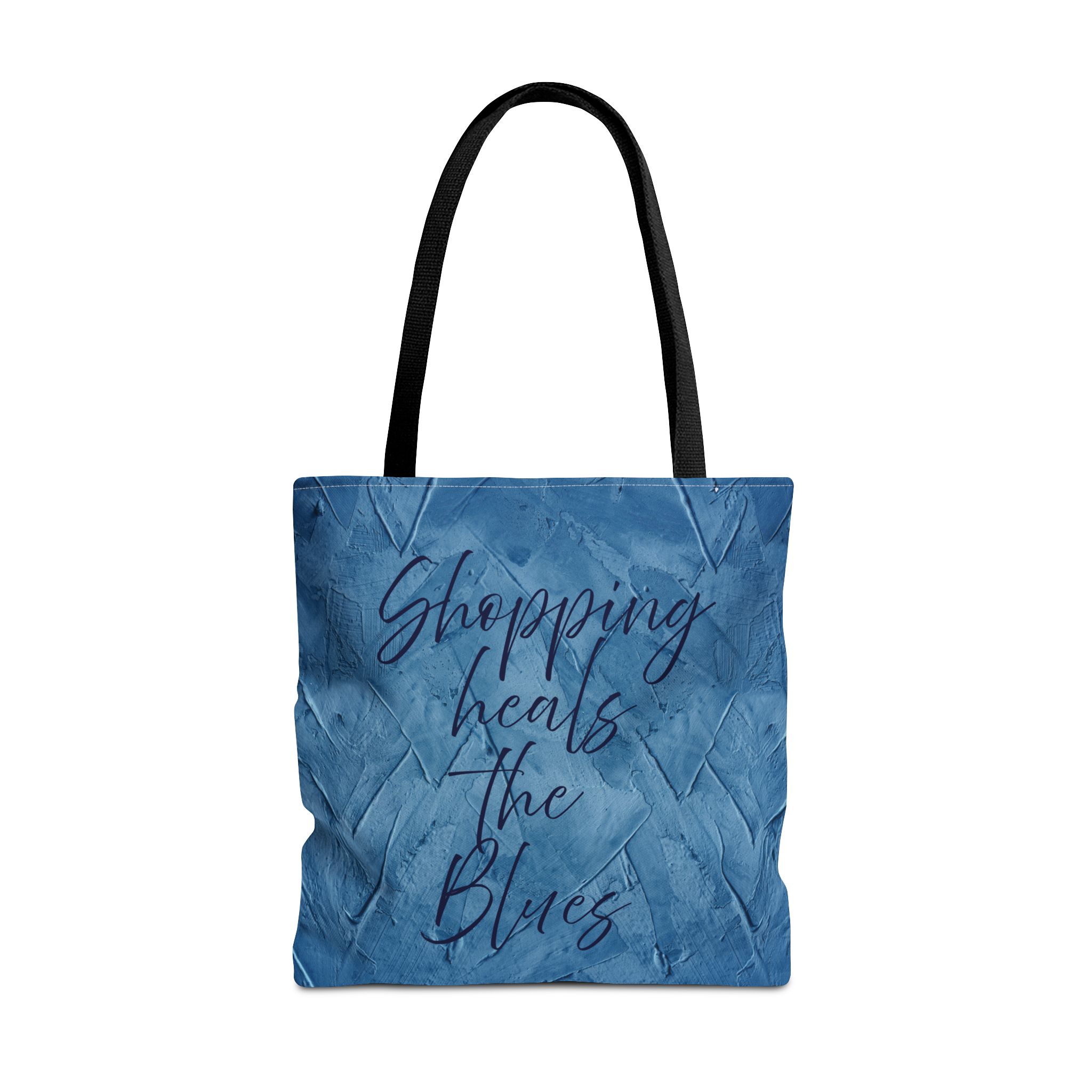 Chic Blue Tote Bag - "Shopping Heals the Blues" Inspirational Quote, Stylish Shopping Tote, Reusable Canvas Bag, Everyday Carry-All - Image 9