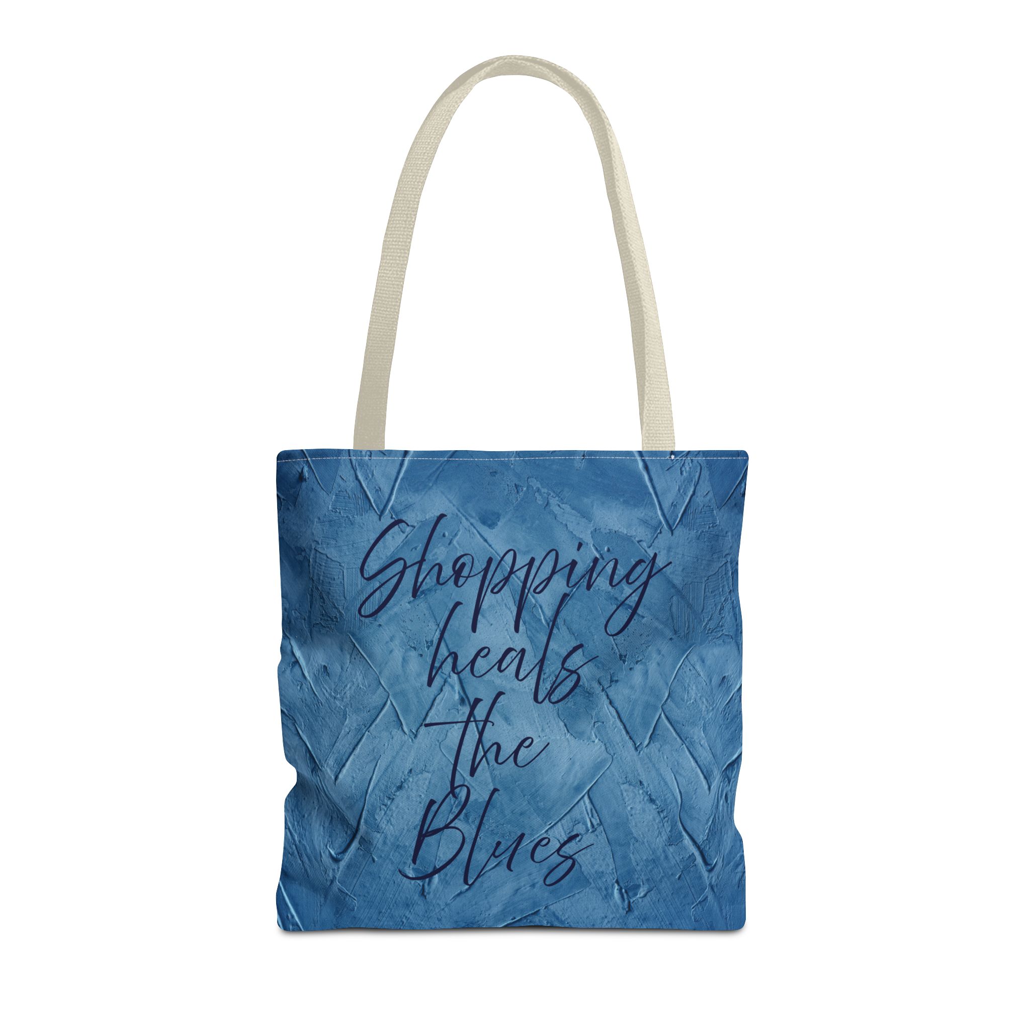 Chic Blue Tote Bag - "Shopping Heals the Blues" Inspirational Quote, Stylish Shopping Tote, Reusable Canvas Bag, Everyday Carry-All - Image 26