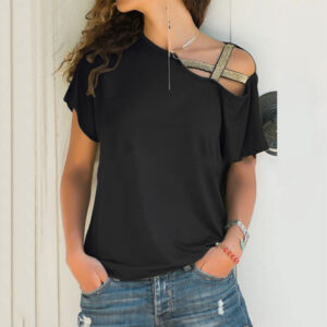 Women Skew Neck Short Sleeve Summer T-Shirt