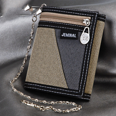 Men's Contrasting Color Casual Canvas 3 Fold Short Wallet - Image 9