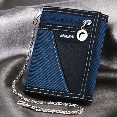 Men's Contrasting Color Casual Canvas 3 Fold Short Wallet - Image 3