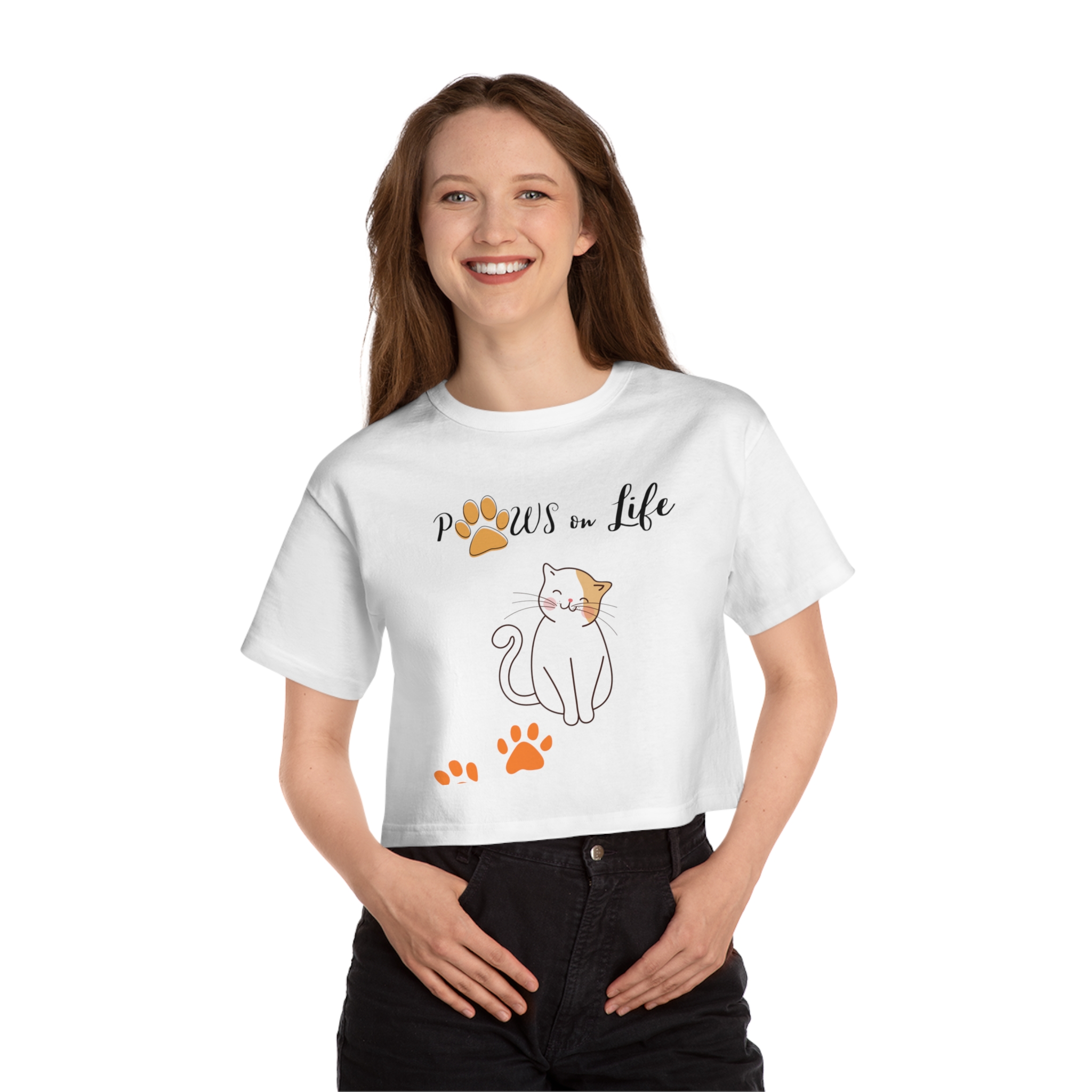 Cat Lover's Paws on Life Cropped T-Shirt, Pet Apparel, Gift for Cat Owners, Cute Cat Tee, Animal Lover Fashion, Cat Lover's Tee