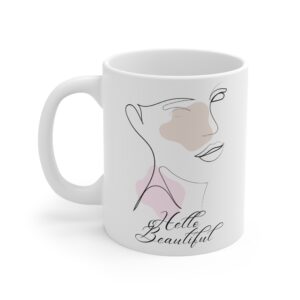 Ceramic Coffee Mug - 'Hello Beautiful' Design, Personalized Gift, Inspirational Quote Mug, Coffee Lover Gift, Modern Art Cup