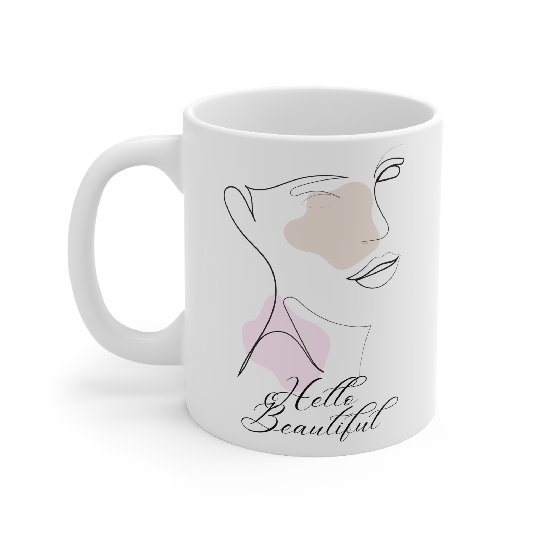 Ceramic Coffee Mug - 'Hello Beautiful' Design, Personalized Gift, Inspirational Quote Mug, Coffee Lover Gift, Modern Art Cup