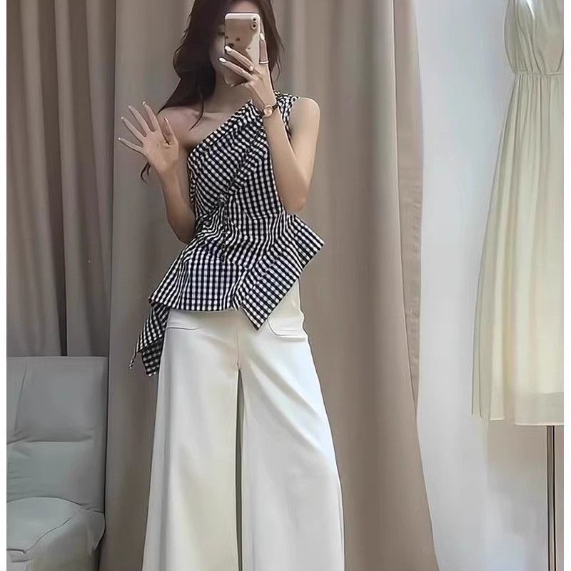 French Retro Plaid Shoulder Vest For Women - Image 4