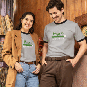 Progress Not Perfection Unisex Ringer Tee, Motivational T-Shirt, Casual Wear, Gift for Friends, Self-Improvement Apparel, Everyday Fashion. Unisex T-Shirt