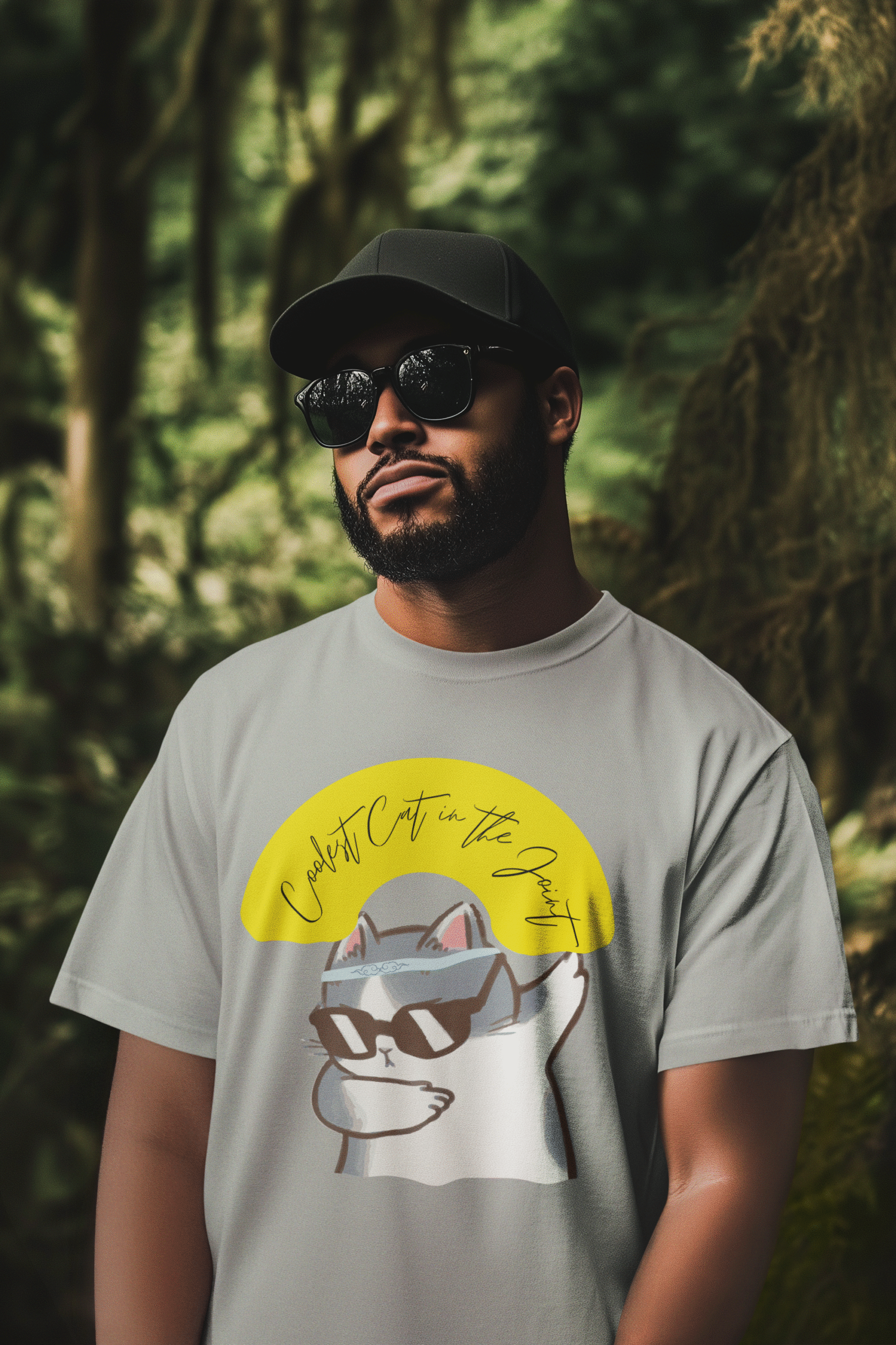 Cool Cat Summer Tee, Unisex Cotton Crew Tee, Funny Cat Shirt, Summer Vibes T-Shirt, Gift for Cat Lovers, Casual Wear, Men's T-Shirt