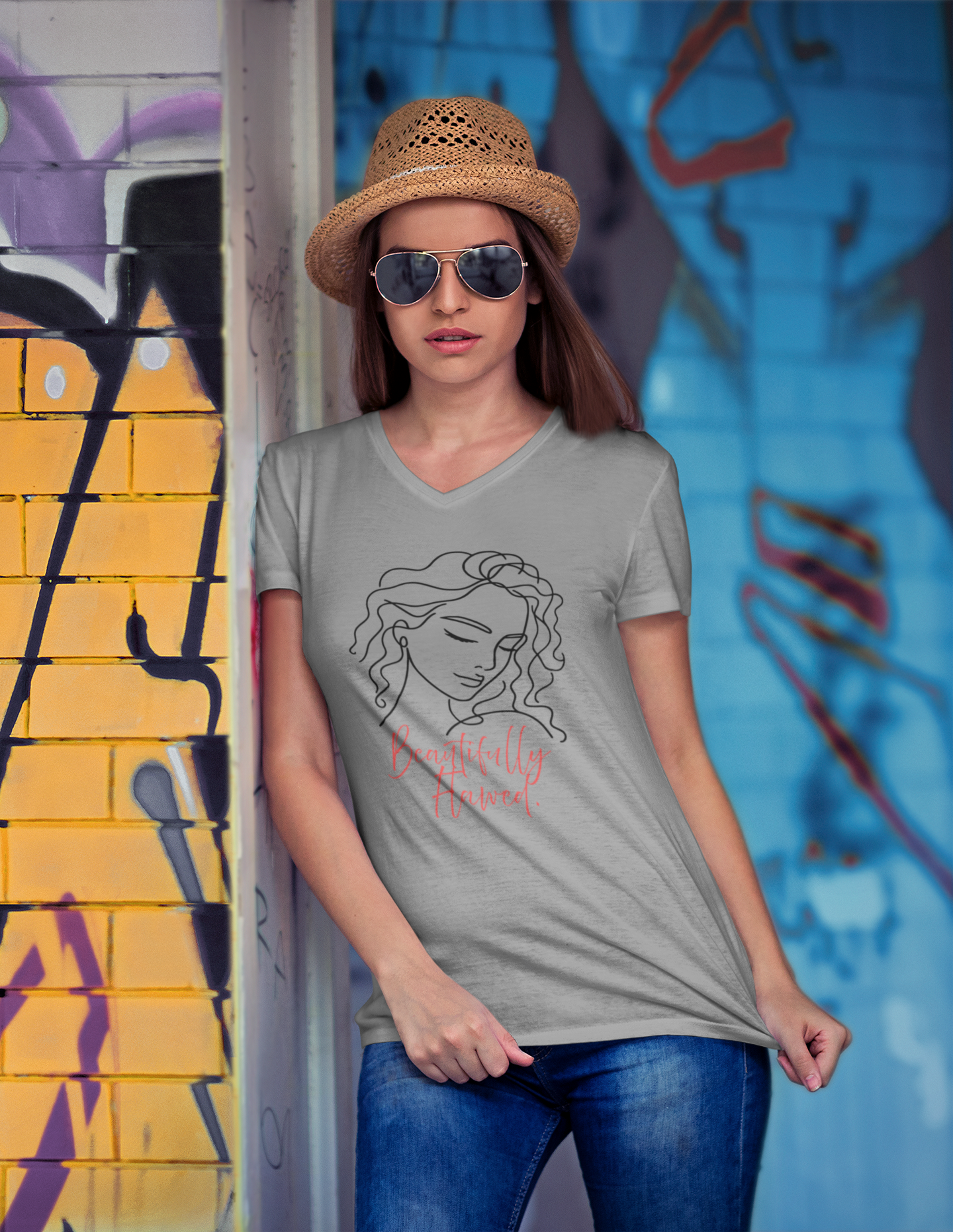 Beautifully Flawed Women's V-Neck Tee, Casual Top, Unique Gift, Inspirational Shirt, Boho Style T-Shirt, Everyday Wear, Women's T-Shirt