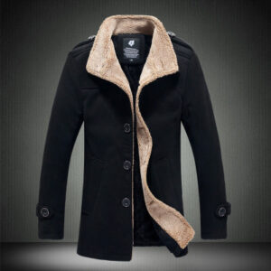 Men's winter wool jacket with stand-up collar