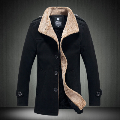 Men's winter wool jacket with stand-up collar
