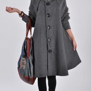 Women's Long-length Loose Woolen Coat, Cloak-style Tweed Overcoat