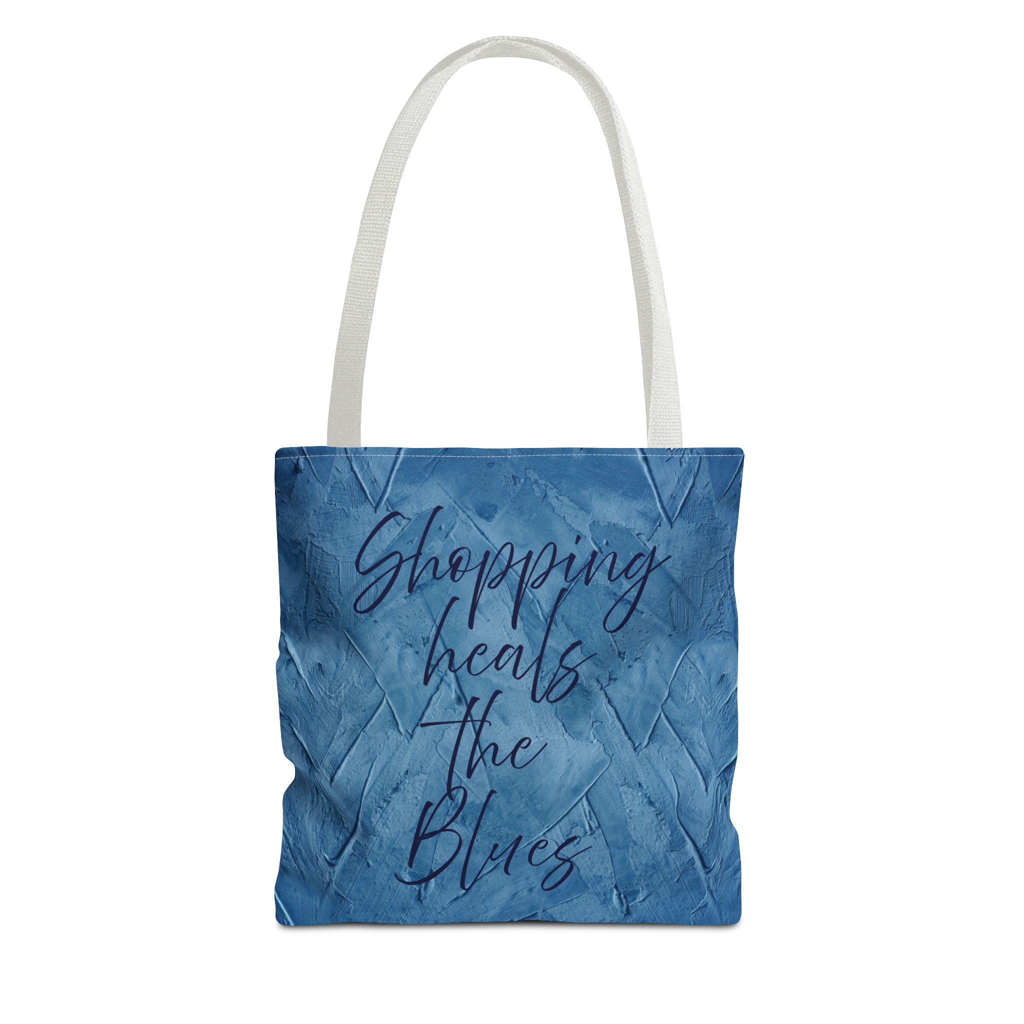 Chic Blue Tote Bag - "Shopping Heals the Blues" Inspirational Quote, Stylish Shopping Tote, Reusable Canvas Bag, Everyday Carry-All - Image 13