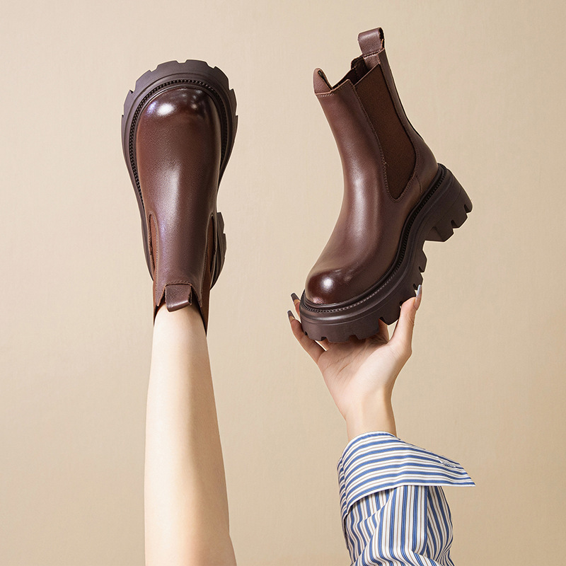 Women's Thick Soled Leather Boots - Image 4