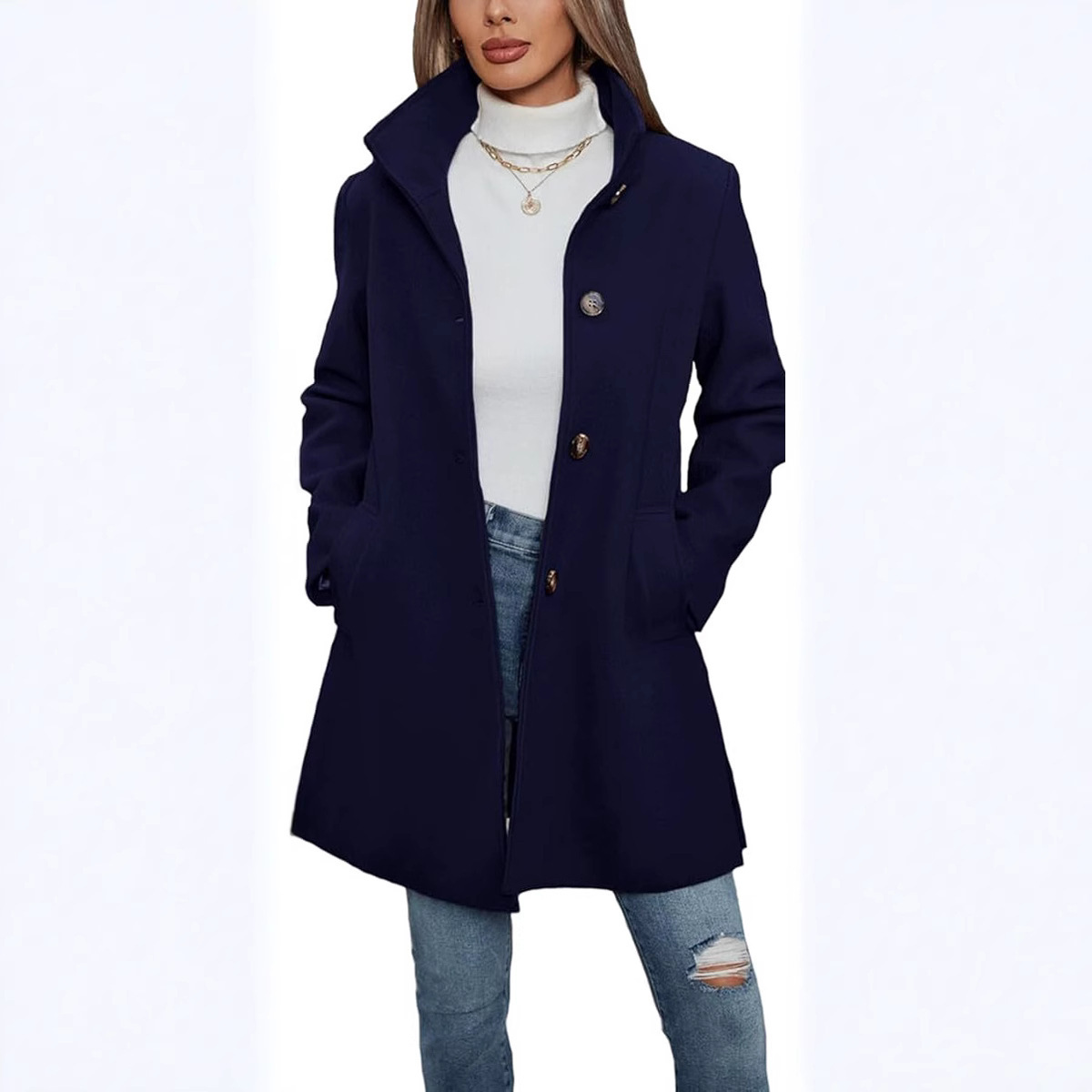 Casual Autumn And Winter Long Sleeve Woolen Coat - Image 5
