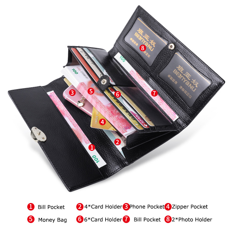 Lychee Pattern First Layer Cowhide Women's Long Wallet - Image 7