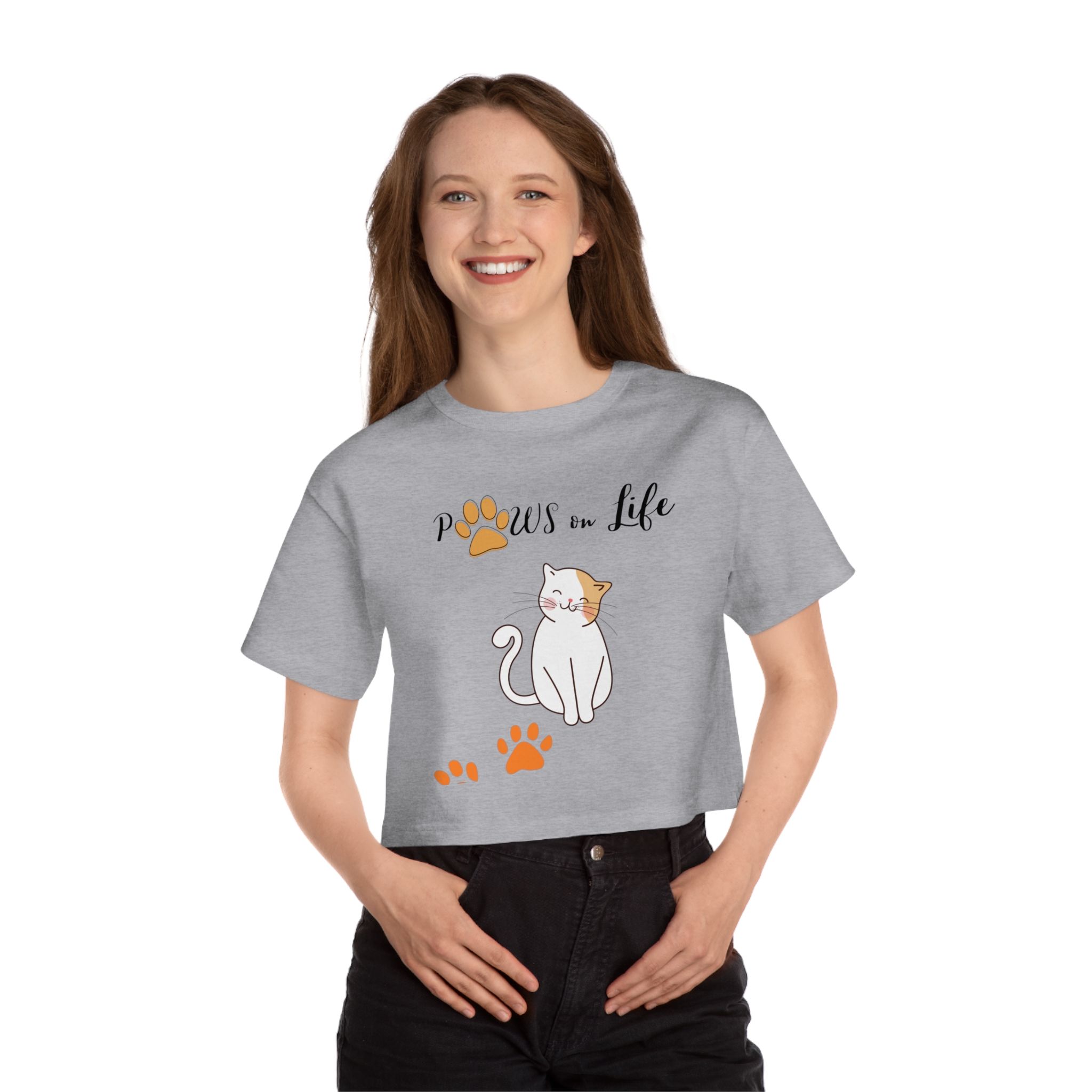 Cat Lover's Paws on Life Cropped T-Shirt, Pet Apparel, Gift for Cat Owners, Cute Cat Tee, Animal Lover Fashion, Cat Lover's Tee - Image 9
