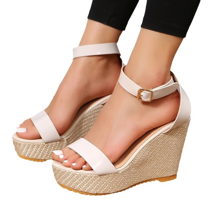 Wedge Straw Woven Hemp Rope Ankle-strap Women's Sandals - Image 3