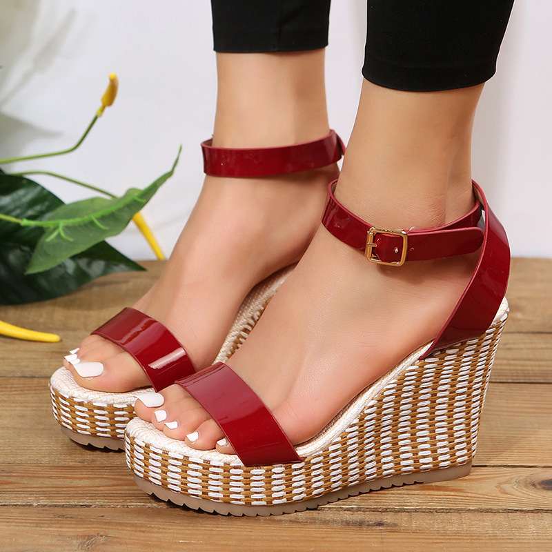 Wedge Straw Woven Hemp Rope Ankle-strap Women's Sandals - Image 5