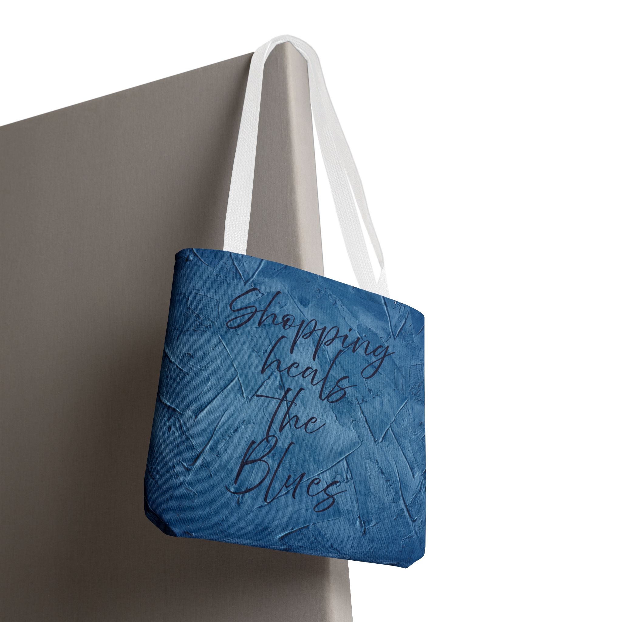 Chic Blue Tote Bag - "Shopping Heals the Blues" Inspirational Quote, Stylish Shopping Tote, Reusable Canvas Bag, Everyday Carry-All - Image 19