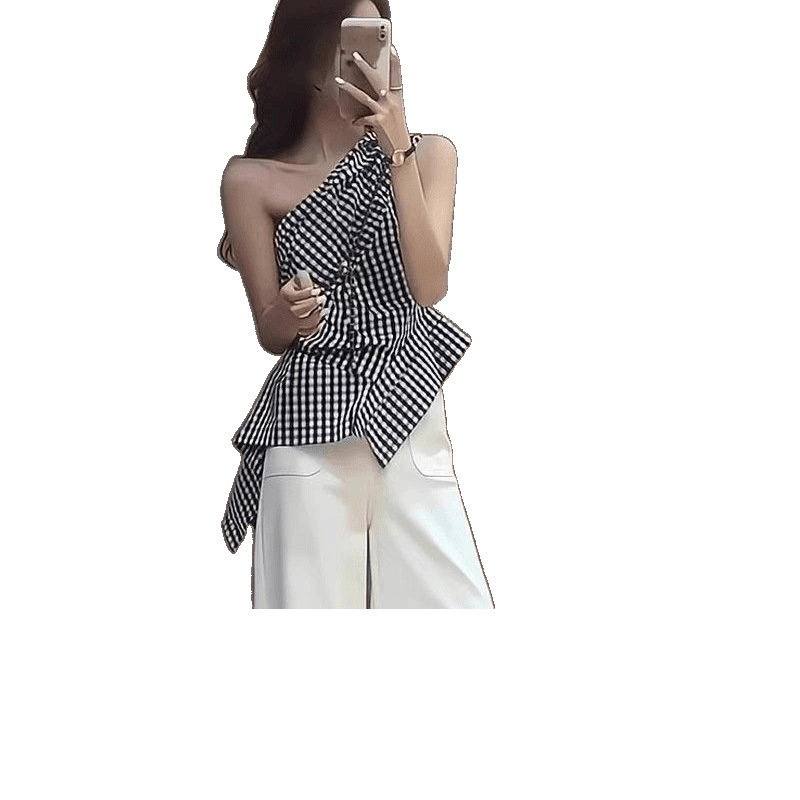 French Retro Plaid Shoulder Vest For Women - Image 5