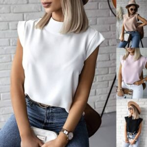 Simple Standing Collar Ladies Top