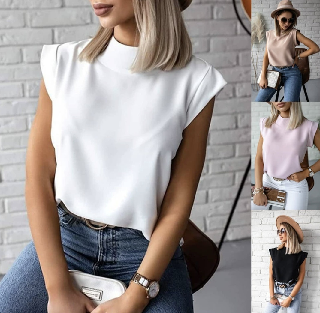 Simple Standing Collar Ladies Top