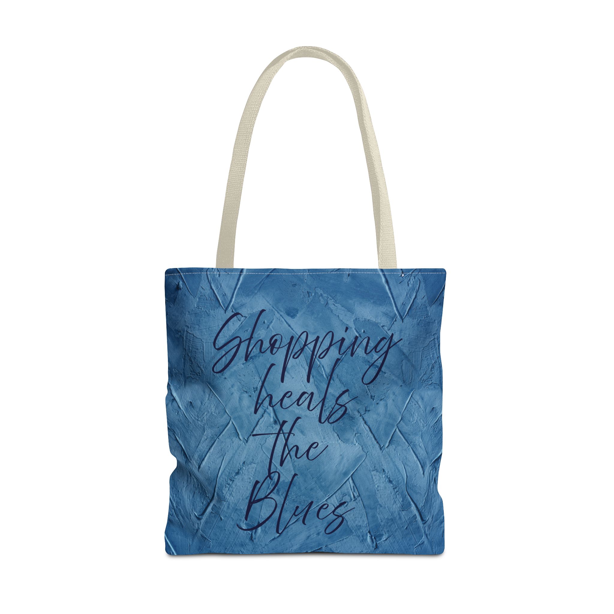 Chic Blue Tote Bag - "Shopping Heals the Blues" Inspirational Quote, Stylish Shopping Tote, Reusable Canvas Bag, Everyday Carry-All - Image 30