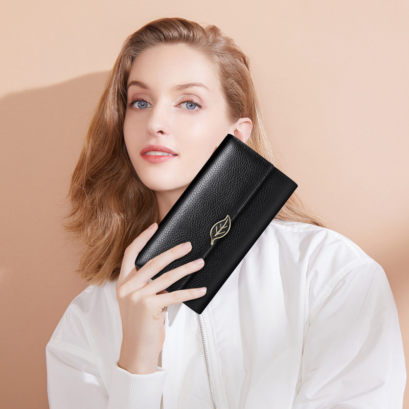 Lychee Pattern First Layer Cowhide Women's Long Wallet - Image 4