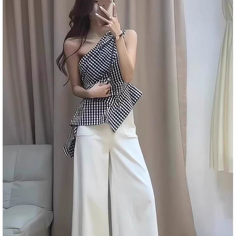 French Retro Plaid Shoulder Vest For Women - Image 3