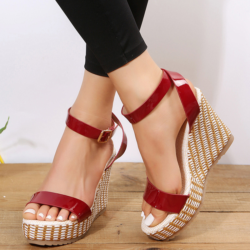 Wedge Straw Woven Hemp Rope Ankle-strap Women's Sandals - Image 8
