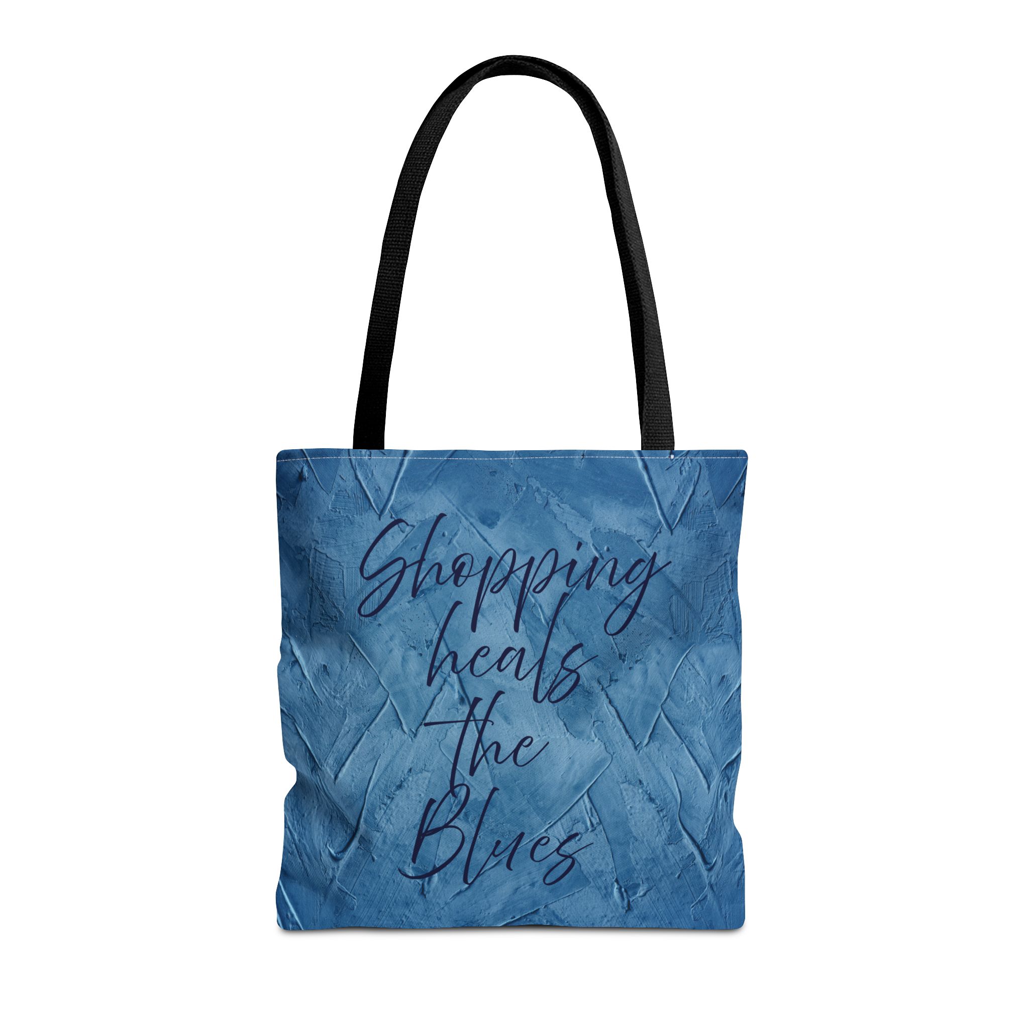 Chic Blue Tote Bag - "Shopping Heals the Blues" Inspirational Quote, Stylish Shopping Tote, Reusable Canvas Bag, Everyday Carry-All - Image 5