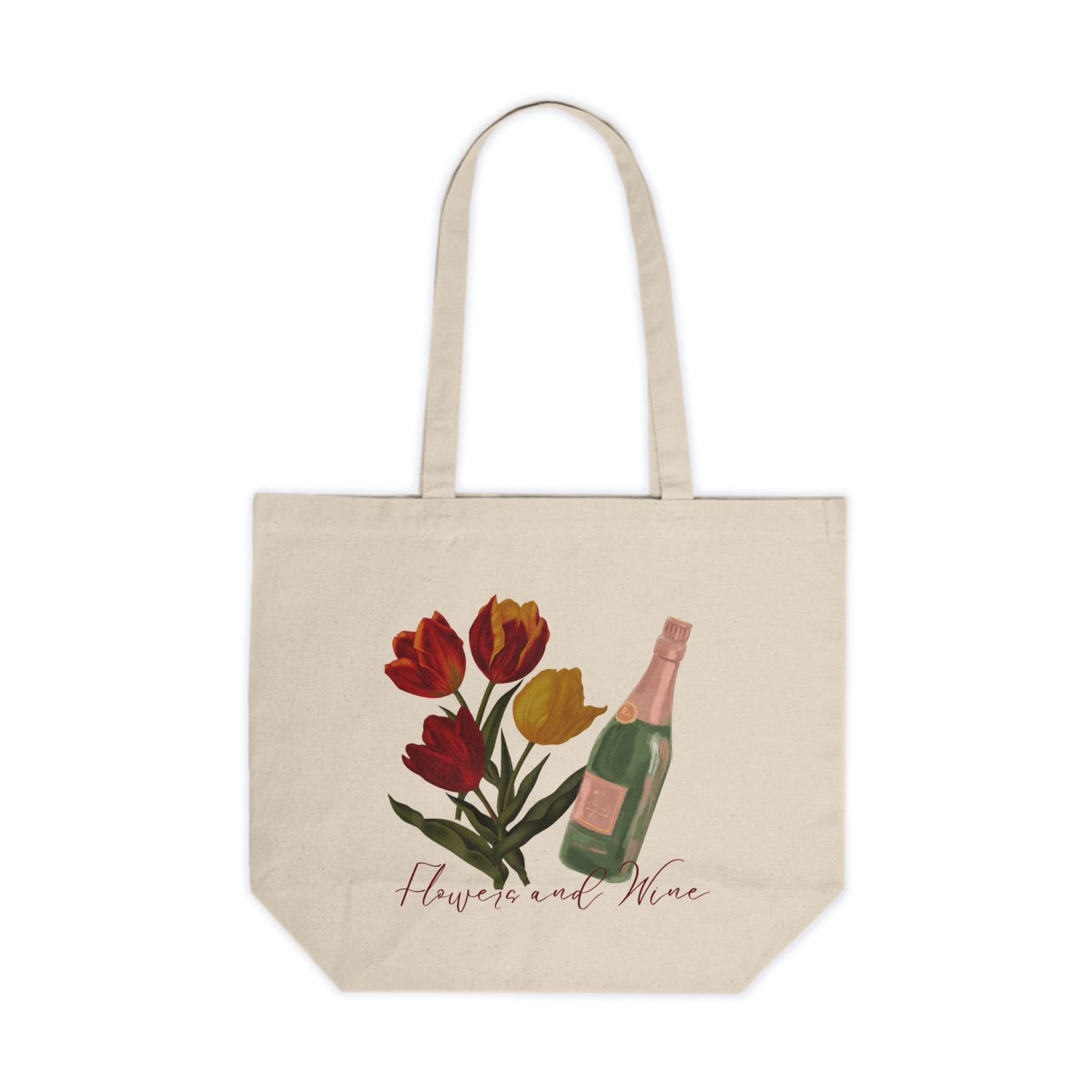 Floral Canvas Tote Bag, Eco-Friendly Shopping Tote, Gift for Wine Lovers, Cute Flower Tote, Versatile Grocery Bag, Stylish Party Tote - Image 2