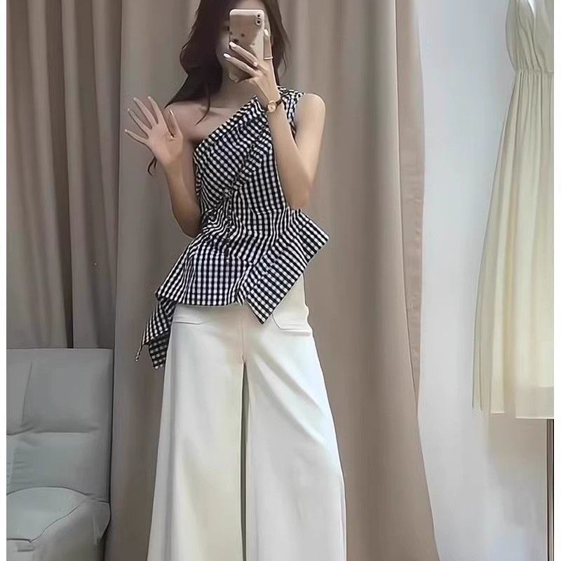 French Retro Plaid Shoulder Vest For Women - Image 2