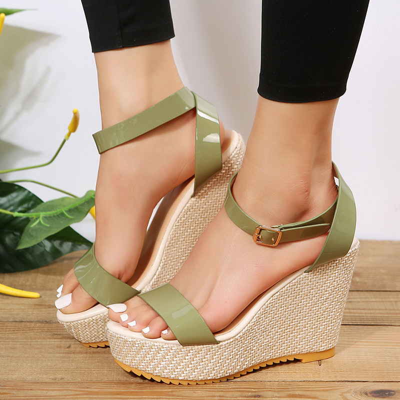 Wedge Straw Woven Hemp Rope Ankle-strap Women's Sandals - Image 2