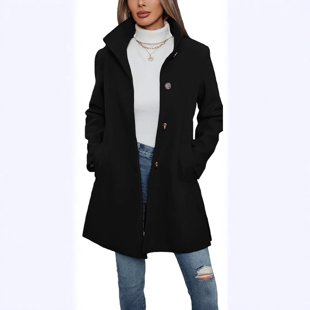 Casual Autumn And Winter Long Sleeve Woolen Coat - Image 4