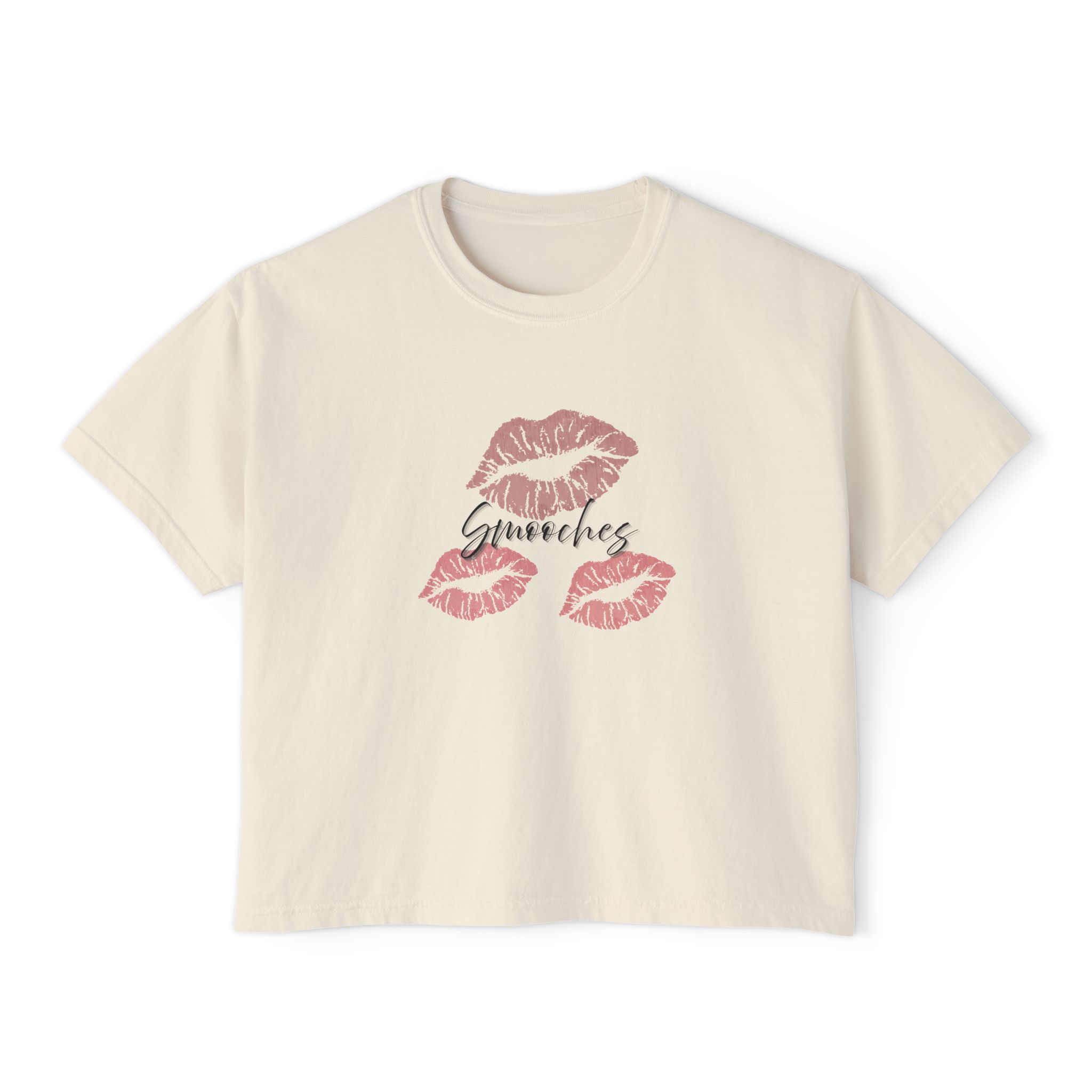 Kiss Print Boxy Tee - Fun Flirty Tee, Casual Women's Top, Gift for Women, Date Night Outfit, Trendy Graphic Shirt - Image 2