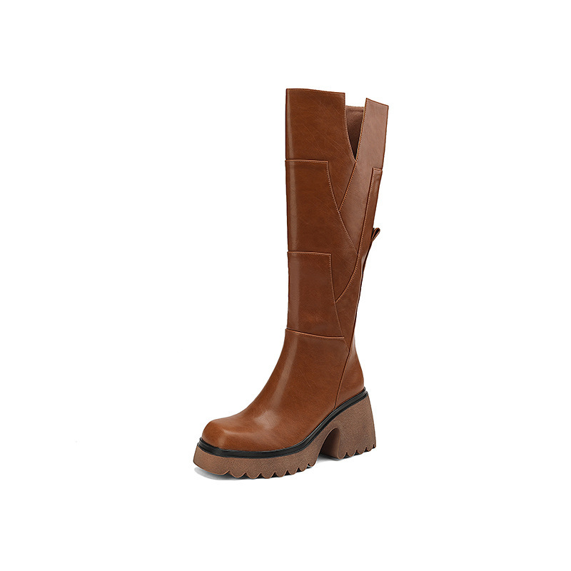Brown Women's Platform Below The Knee Boots - Image 4