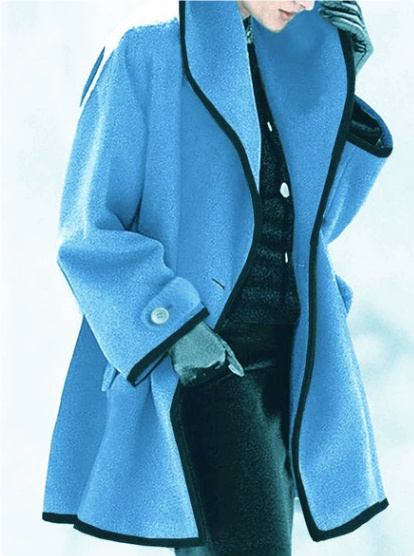 Multicolor Round Neck Loose Hooded Woolen Coat - Image 2