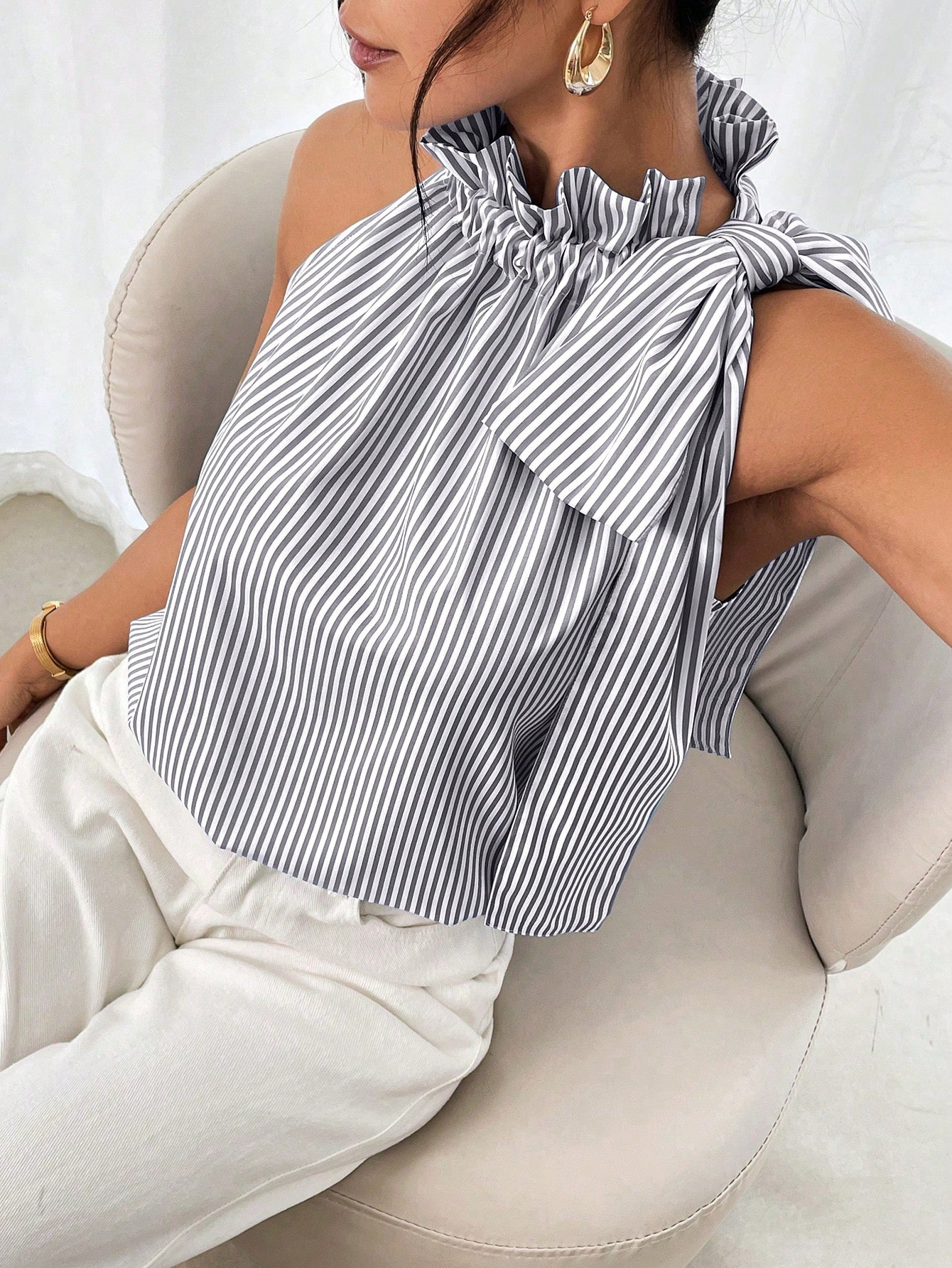 Casual Sleeveless Striped Turtleneck Ladies Top - Image 7
