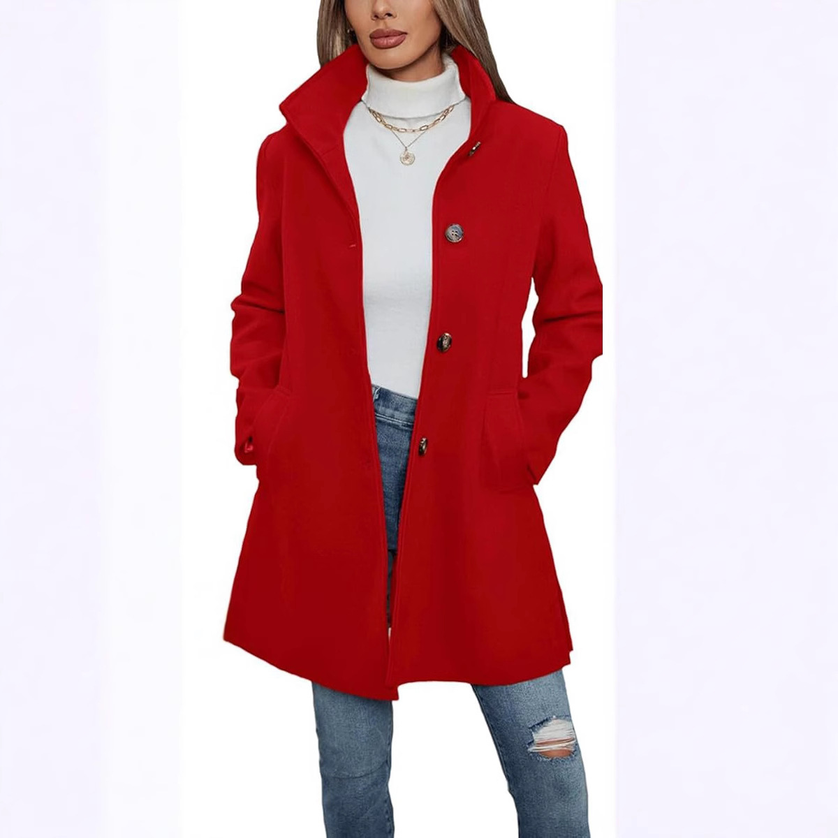 Casual Autumn And Winter Long Sleeve Woolen Coat - Image 9
