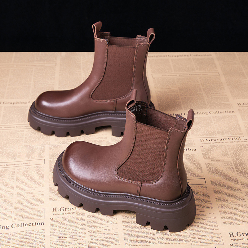 Women's Thick Soled Leather Boots - Image 2